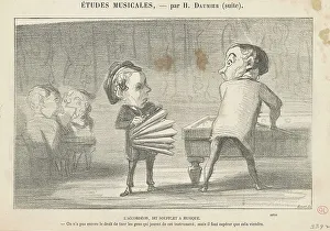 Billiard Table Prints: L'accordéon, dit soufflet a musique, 19th century. Creator: Honore Daumier