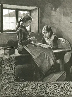 Irish Collection: Lace Making in an Irish Cottage, 1886. Creator: Marianne Stokes