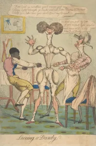 Servant Collection: Laceing [sic] a Dandy, January 26, 1819. January 26, 1819. Creator: Anon