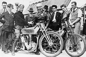 Norton Prints: Bill Lacey and Tommy Atkins with a Norton bike, 1931
