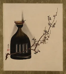 Branch Gallery: Lacquer Paintings of Various Subjects: Plum Branch with Oil Lamp, 1882. Creator: Shibata Zeshin