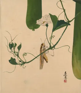 Gourd Prints: Lacquer Paintings of Various Subjects: Grasshopper on Gourd Vine