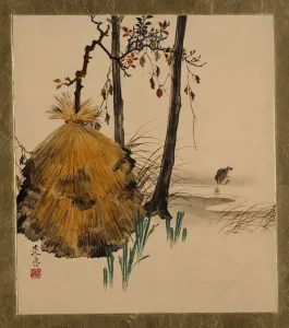 Lacquer Paintings of Various Subjects: Snow Shelter for a Tree with Sparrow, 1882