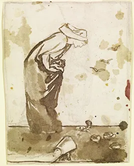 Amphibian Prints: Ladies and Animals Sideboard - Good and Bad Animals - Study of a Lady Frightened by a Newt