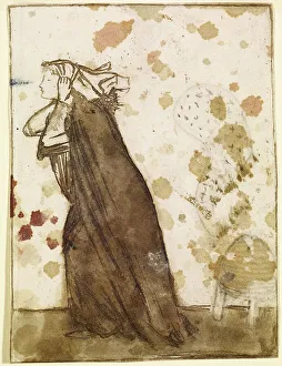 Bees Prints: Ladies and Animals Sideboard - Good and Bad Animals - Study of a Lady Pursued by Bees
