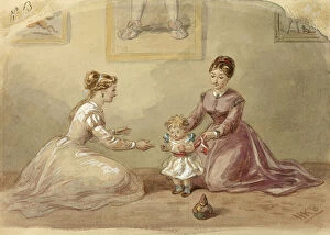 Portraitprints And Drawings Collection: Ladies Coaxing Baby to Walk, n.d. Creator: Hablot Knight Browne