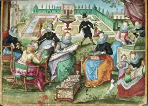 Landscaped Prints: Ladies in a garden embroidering, 1603-1637. Creator: Gervasius Fabricius