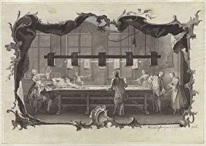 Billiard Table Prints: Ladies and Gentlemen Playing Billiards, 1756. Creator: Johann Esaias Nilson