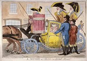 Coachman Gallery: Ladies inside a muddy, Bond Street, London, 1800