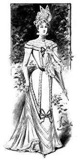 Parasol Prints: Ladies Page: dress of white lawn trimmed with black velvet