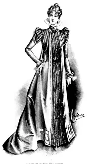 Ladies Page: a roman satin tea-gown, 1898. Creator: Picador.<br> Ladies Page: a roman satin tea-gown, 1898. Creator: Picador