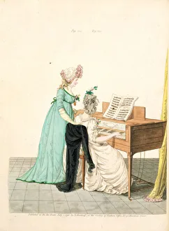 Scores Prints: Ladies at the piano, from the Gallery of Fashion, 1796