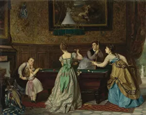 Ladies Playing Billiards, 1869. Artist: Boutibonne, Charles-Edouard (1816-1897)