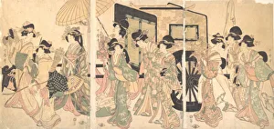 Bows And Arrows Prints: Ladies Surrounding a Cart. Creator: Utamaro II