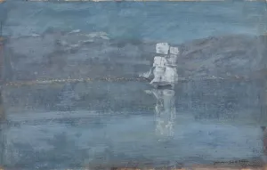 Isaak Ilyich 1860 1900 Gallery: Ladscape with a Sailing Boat, End 1890s. Artist: Levitan, Isaak Ilyich (1860-1900)