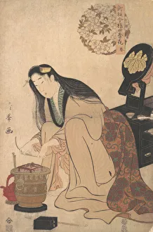 Brazier Prints: Lady Arranging Binsashi (Support for the Hair over the Temples) to put in Her Hair, ca