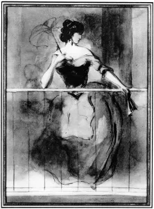 Paul George Prints: Lady at a Balcony, 19th century, (1930). Artist: Constantin Guys