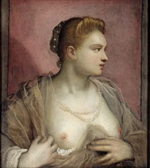Domenico 1560 1635 Prints: Lady Baring her Breast. Artist: Tintoretto, Domenico (1560-1635)