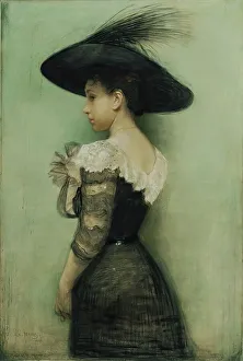 Historicism Prints: Lady with black dress and hat (Alice Hauser), 1901. Creator: John Quincy Adams