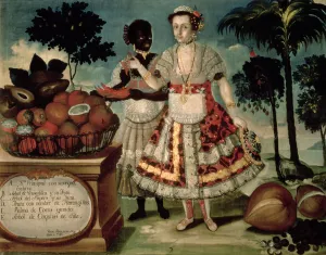 Alban Prints: Lady with his black slave, 1783. Oil by Vicente Alban in the Museum of America in Madrid