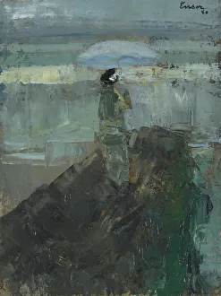 Breakwater Prints: Lady at the Breakwater, 1880. Creator: James Ensor