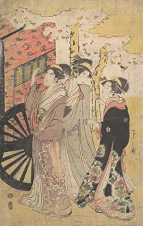 Hosoda Prints: Lady in a Court Carriage Viewing Cherry Blossoms, ca. 1796 (Kansei 8)