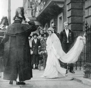 Lady Elizabeth Bowes-Lyon on her way to be married at Westminster Abbey, 26 April 1923, (1937)