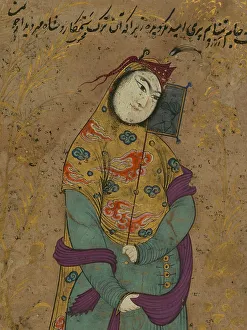 Fans Prints: Lady with a Fan, 11th century AH/AD 17th century. Creator: Unknown