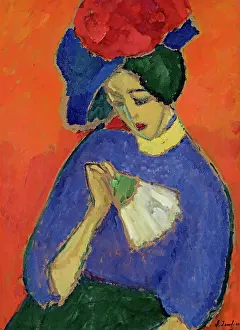 Javlensky Prints: Lady with a Fan, 1909. Creator: Javlensky, Alexei, von (1864-1941)
