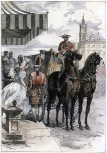 Lady going out during The London Season, 1856. Artist: Edmund Morin