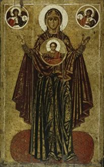 Russian Icon Painting Gallery: Our Lady of the Great Panagia (Orante), Early 13th cen.. Artist: Russian icon