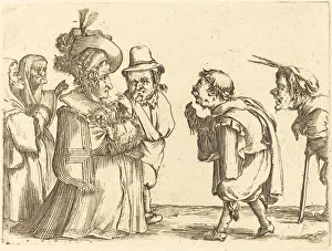 Stefano Della Bella Collection: A Lady Greeted by a Dwarf. Creator: Stefano della Bella