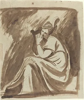 Emma Hamilton Prints: Lady Hamilton Playing a Lyre, c. 1785. Creator: George Romney