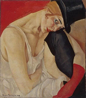 Beaver Hat Gallery: Lady in Top Hat, 1919. Artist: Grigoriev, Boris Dmitryevich (1886-1939)