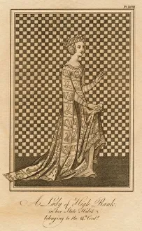 Status Prints: A Lady of High Rank, in her State Habit, belonging to the 14th Century. Creator: Unknown