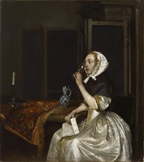 The Younger 1617 1681 Prints: Lady Holding a Wine Glass, ca 1665. Creator: Ter Borch, Gerard, the Younger (1617-1681)
