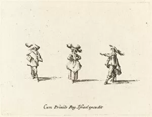 Plumed Gallery: Lady with Large Plumes, and Two Gentlemen, probably 1634. Creator: Jacques Callot