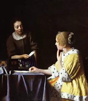 Love Letter Collection: Lady with Her Maidservant Holding a Letter. Artist: Vermeer, Jan (Johannes) (1632-1675)
