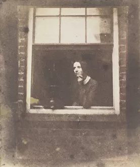 Lady in Open Window with Bird Cage, late 1840s. Creator: Calvert Jones
