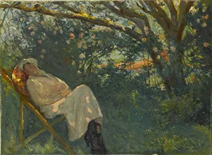 Chaise Longue Prints: Lady in Pink on a Chaise Longue. Artist: Guran, Nazmi Ziya (1881-1937)