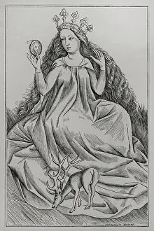 Beauty Prints: The Lady playing card from a card game, (c1420-1468), 1877. Creator: Unknown