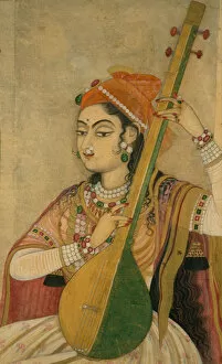 Necklace Collection: A Lady Playing the Tanpura, ca. 1735. Creator: Unknown