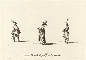 Plumed Gallery: Lady with Plumed Hat, and Two Gentlemen, probably 1634. Creator: Jacques Callot