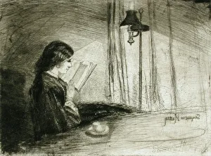 A Lady Reading, 1858. Creator: Francis Seymour Haden