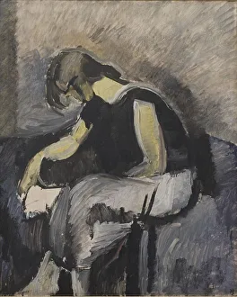 Modernism Prints: A Lady Reading, 1922. Creator: Harald Giersing