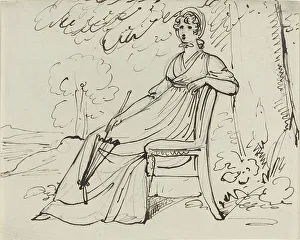 Samuel Woodforde Prints: A Lady Seated with a Parasol, on or after 1794. Creator: Samuel Woodforde