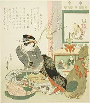 Catch Collection: Lady Seated by a Tokonoma Alcove, 1829. Creator: Totoya Hokkei