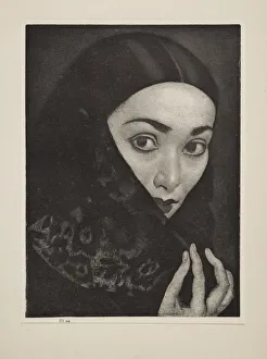 Eyebrows Prints: Lady with a Shawl, pub. 1926. Creator: Laura Knight (1877 - 1970)