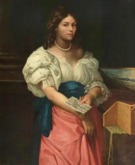 Play Music Prints: Lady with Sheet Music and Harpsichord, c1630. Creator: Anonymous
