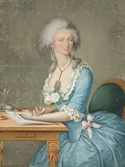 Scrutoire Prints: Lady sitting at the table writing, c1790. Creator: Unknown